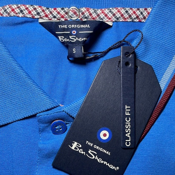 Ben Sherman blue golf shirt with burgundy piping 
sz S - Picture 5 of 10